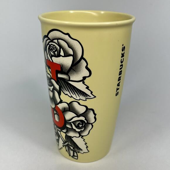 Starbucks 2017 Portland Rose Ceramic Double Wall Mug Tumbler 12oz Tattoo NEW - Picture 5 of 8